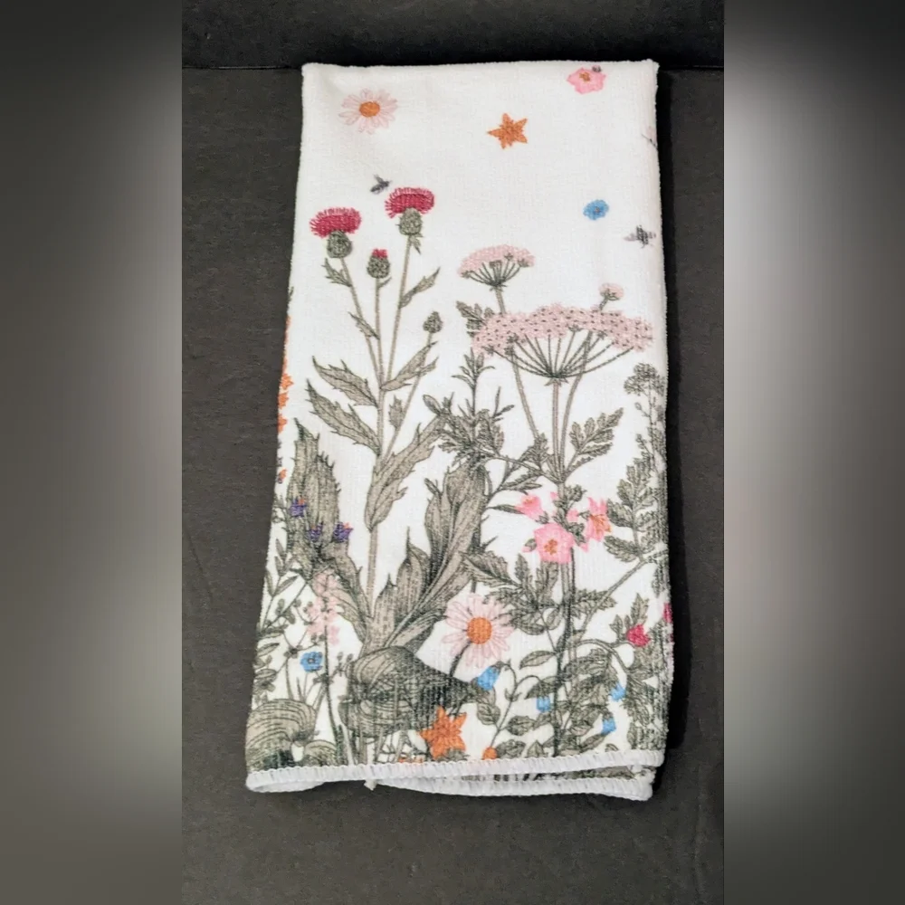 Towels Floral Monogram Letter S Bath Hand Towels White Multicolor 16 x 24 Set 2